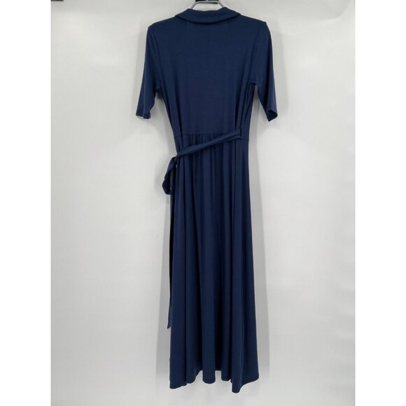 Quince Women Navy Blue Tencel Jersey True Wrap Dress Midi sz XS NWT Short Sleeve - Picture 5 of 5